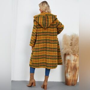 Plaid Long Sleeve Hooded Coat with Pockets